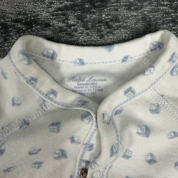 Ralph Lauren White and Blue Footie One Piece - Picture 3 of 5